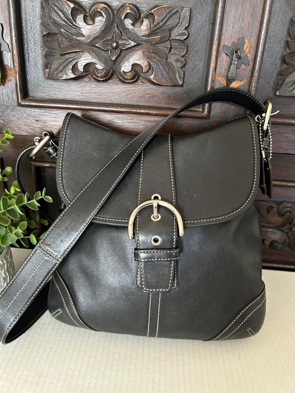 Coach Dark Brown Leather Crossbody Bag with Silver Hardware - Picture 3 of 14